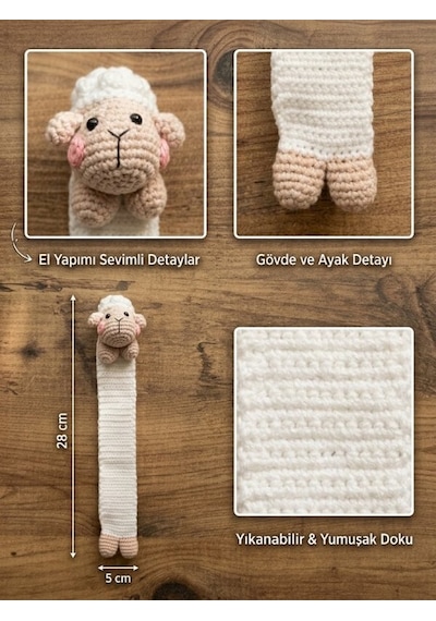 Amigurumi Kuzu Figürlü Pamuklu Kitap Ayracı Yüksek Kaliteli Malzeme, Detaylı İnce İşçilik