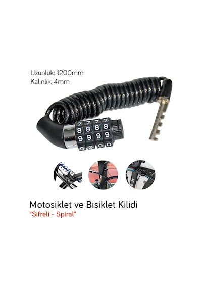 Carub Bisiklet Ve Motosiklet Kilidi Spiralli Şifreli 4x1200 Mm Br1740108