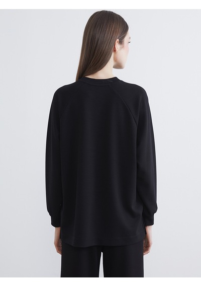 Lcw Modest Siyah Bisiklet Yaka Boncuk İşlemeli Kadın Sweatshirt Tunik