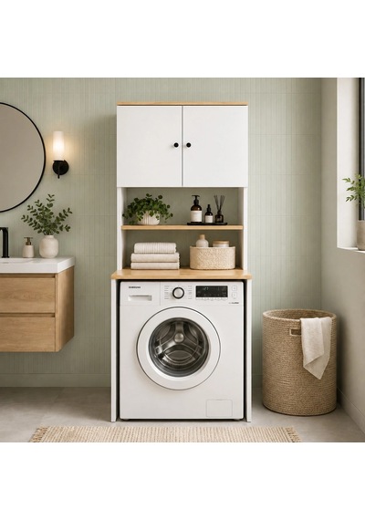 Banyo Dolabı / Çamaşır - Kurutma Makinesi Dolabı Beyaz - Atlantik Çam