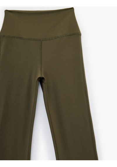 Koton Slim Fit Yüksek Bel İspanyol Paça Spor Tayt Haki 6wak40330nk Haki