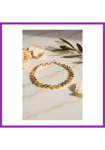 Bezos Gold Renk Pirinç Zirkon Taşlı Başak Model Kadın Bileklik Bty