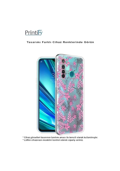 Huawei Y6 Pro 2019 Kamera Korumalı Kapak Floral Pembe Tasarımlı Şeffaf Kılıf