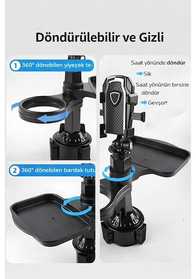 Bardaklık Tepsisi Araba İçin Araba Tepsi Masası Yolcu Koltukları Telefon Tutuculu Ve Döner Kol