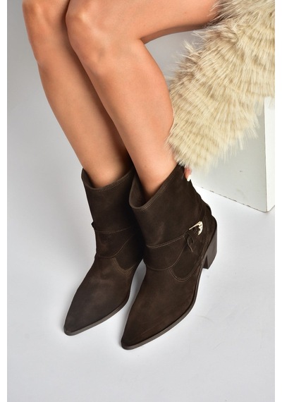 Fox Shoes Z654037761 Kahverengi Hakiki Deri Süet Alçak Topuklu Western Kadın Bot