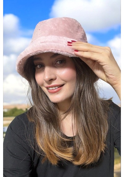 Entropy Pembe Bucket Tavşan Tüylü Şapka Pembe