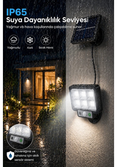 Technosmart 72 Cob Led Solar Ve Usb Şarjlı Sensörlü Kumandalı Split Duvar Lambası 3,5 M Kablolu Ip65