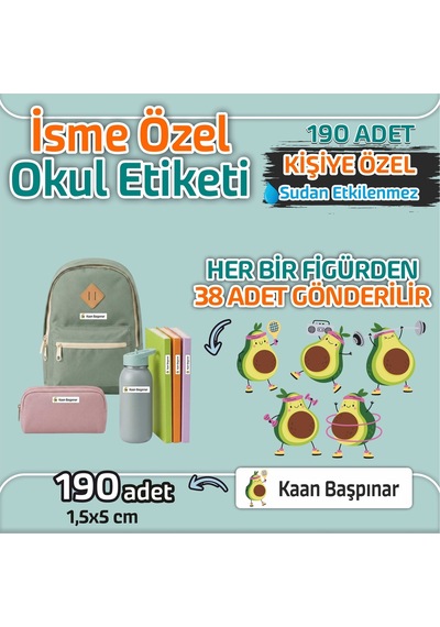 Kapbirhediye Okul Etiketi Isme Özel Kalem Defter Etiketi Avakado Temalı 190 Adet Çok Renkli
