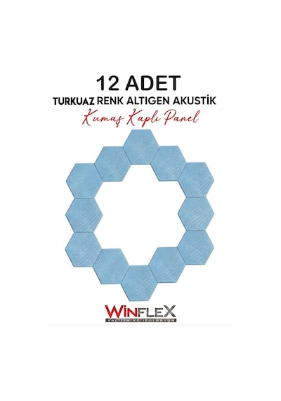Winflex 12'li Altıgen Akustik Kumaş Panel 17x20 Cm Turkuaz