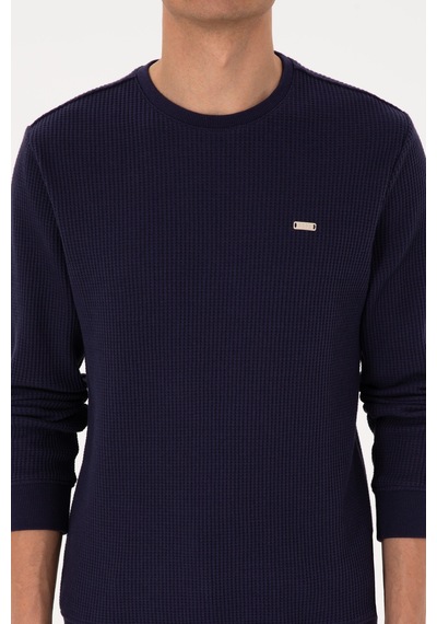 U.S. Polo Assn. Erkek Bisiklet Yaka Regular Fit Petek Dokulu Mürdüm Sweatshirt 50316304-VR074