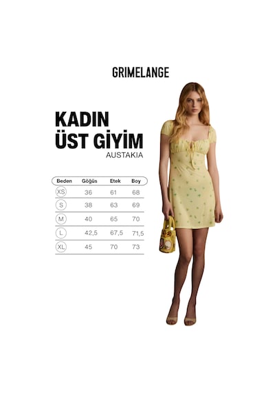 Grimelange Austakıa Kadın Yumuşak Ve Esnek Kumaşlı Çiçek Desenli Göğüs Bağlamalı Mini Sarı /desenli