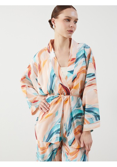 Lcw Modest Karışık Şal Yaka Desenli Oversize Kadın Kimono Çok Renkli