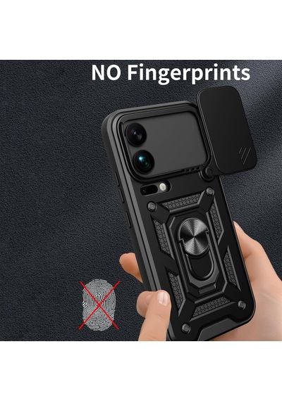 Xiaomi 17 Pro Max İle Uyumlu Kılıf Magnetik Standlı Kamera Korumalı Sürgülü Kapak Siyah