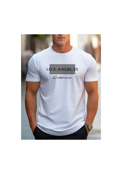 Medinenur Losangels Baskılı Basic T-shirt Beyaz