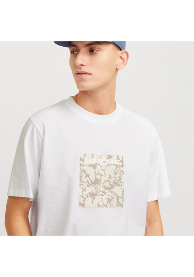 Jack & Jones Jack&jones Tarmac Camo Front Crew Neck Erkek Beyaz Yuvarlak Yaka Tişört Beyaz