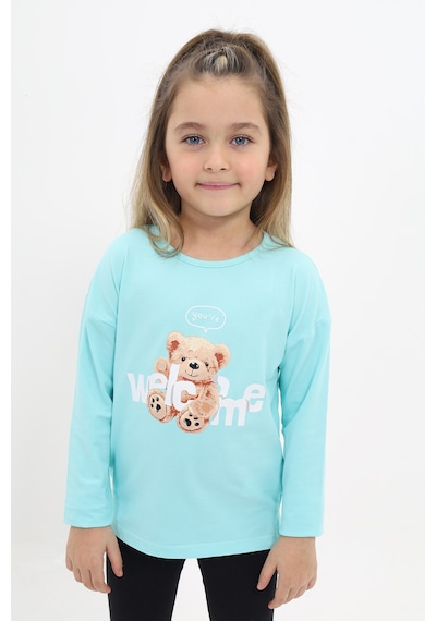 Toontoy Kids Toontoy Kız Çocuk Welcome Ayı Baskılı Tişört Mint Yeşili