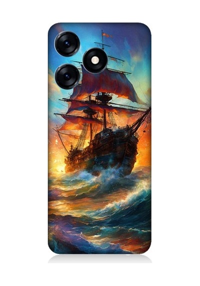 Tecno Spark 10 Uyumlu Kızıl Deniz Yelkenli Gemi Desenli Silikon Kılıf