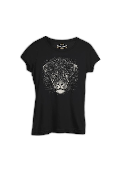 Lion Realistic Siyah Kadın Tshirt 001