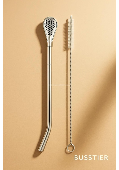 Süzgeç Uçlu Metal Pipet Seti, Filtreli Kaşık Pipet, Temizleme Fırçası Dahil, Kokteyl Sunum Bitki Çayı Ve Yerba Diğer