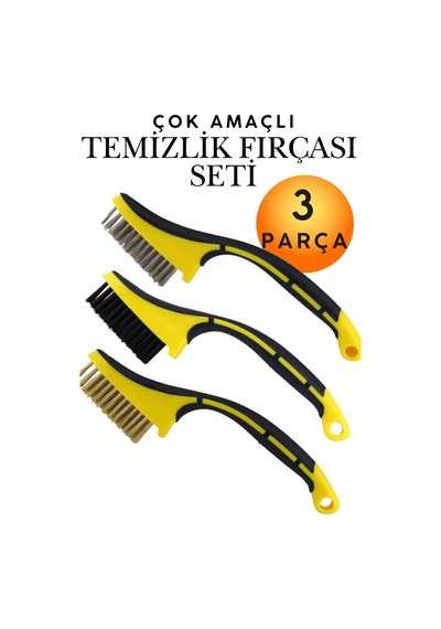 3'lü Set Metal Tel Temizleme Fırçası - Plastik Saplı Çok Amaçlı Pas, Kireç, Ağır Kir Temizleyici Tel Fırça Seti - Mangal, Izgara, Soba Ve Ocağı Temizleme Fırçaları