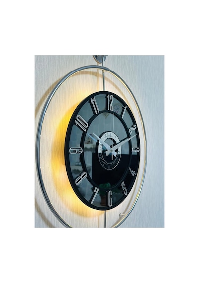 Pey Aksesuar Metal Camlı Duvar Saati Krom Statık 50 X 70cm Orta Boy Işıklı M51-kromgrı-füme-siyah-gümüş M51-kromgrı-füme-siyah-gümüş