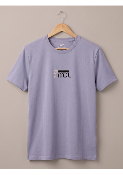 Maccali Erkek Lila Monogram Baskılı Bisiklet Yaka Bol Kesim Tişört