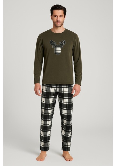 Sude Erkek Bisiklet Yaka Kışlık Polar Pijama Takımı A100/71 - 1 Adet Haki