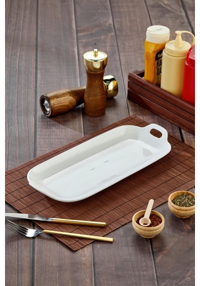 Porselen Dikdörtgen Sunum Ve Servis Tabağı 36,5x16x4 Cm Şık Kahvaltı Ve Meze Beyaz - 757315926 Beyaz
