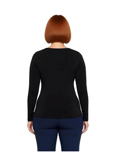 Ersefa Kadın V Yaka Uzun Kollu Polyester Bluz İlkbahar Sonbahar Modası S siyah