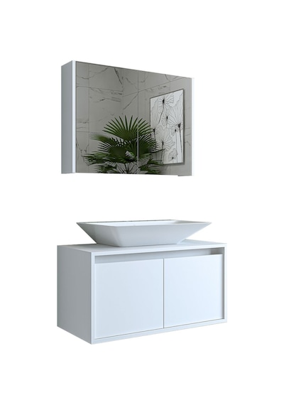 Banos Banyo Roomart Tm7.2 Mat Beyaz Mdf 85 Cm Banyo Dolabı + Ayna Mat Beyaz