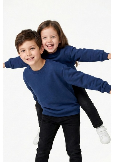 Zuzunga 3'lü Basic Şardonlu Çocuk Sweatshirt Kahverengi-haki-lacivert