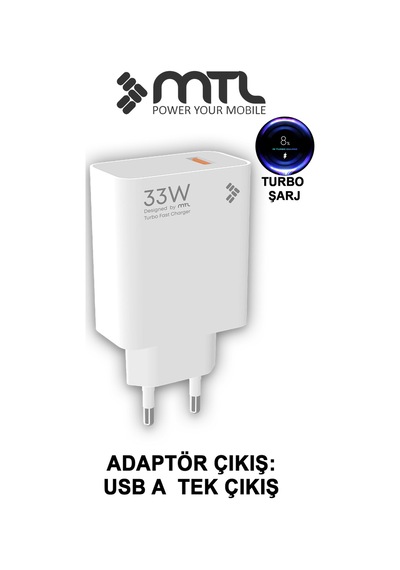 33w Turbo Şarj Saniyeli Usb Çıkışlı Hızlı Şarj Adaptörü Mt1754
