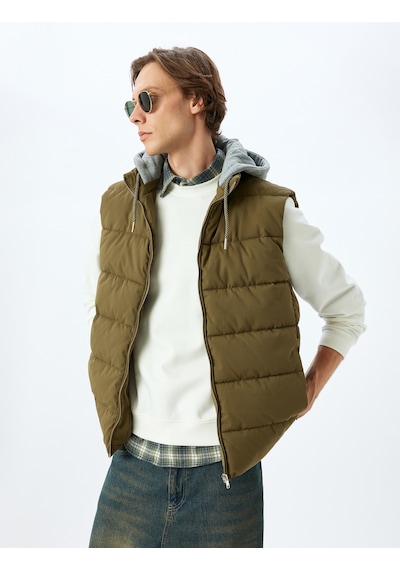Koton Şişme Yelek Slim Fit Fermuarlı Haki 5wam20026hw Haki
