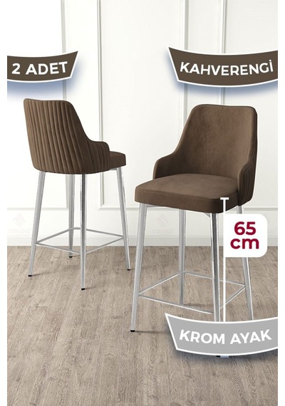 Canisa Tera Serisi 2 Adet Babyface Kumaş 65 Cm Krom Kaplama Ayaklı Kahverengi Bar Sandalyesi Kahverengi Sandalye Krom Kaplama Ayak