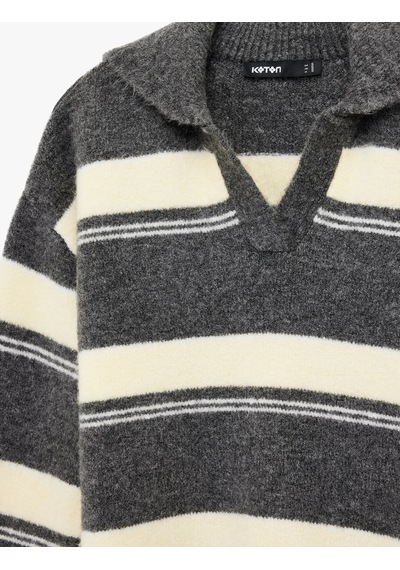 Koton Devrik Yaka Uzun Kollu Çizgili Oversize Triko Kazak Sarı Çizgili 6wak90615ht Sarı Çizgili Koton Devrik Yaka Uzun Kollu Çizgili Oversize Triko Kazak Sarı Çizgili 6wak90615ht Sarı Çizgili