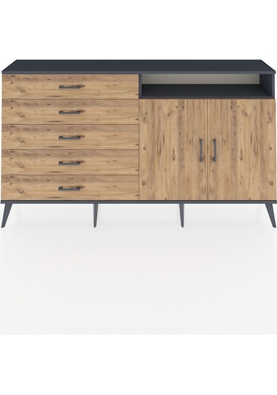 Arges Konsol 2 Raflı 5 Çekmeceli 2 Kapaklı 176x30x99 Antrasit-çam Antrasit-çam