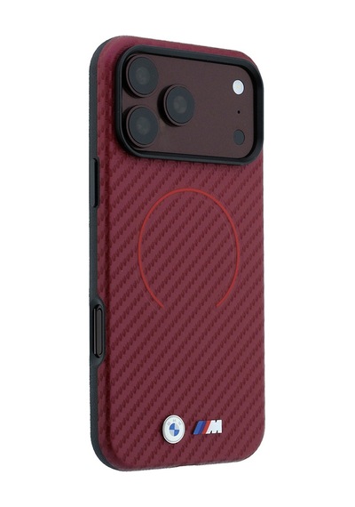 Apple iPhone Uyumlu 18 Pro Max Kılıf Bmw Lisanslı M-safeli Pu Metal Logolu Kırmızı Halka Tasarımlı Kapak Bordo
