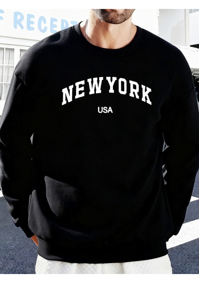 Startmore Startmorenew York Abd Baskılı Erkekler İçin O-yaka Moda Kazakları Polar Sonbahar Sweatshirt Sokak Günl Siyah