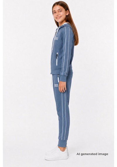 Pina Kids Kız Çocuk Scuba Unlimited Çift Şeritli Kapüşonlu Reglan Kol Dalgıç Kumaş Eşofman Takımı Esf7023 Indigo