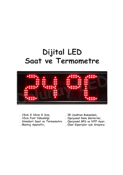 Dijital Led Saat Termometre 10Cm Font Çok Renkli