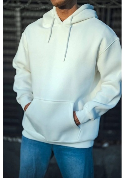 Vexor Üç İplik Penye Kapşonlu Basic Sweatshirt - Beyaz