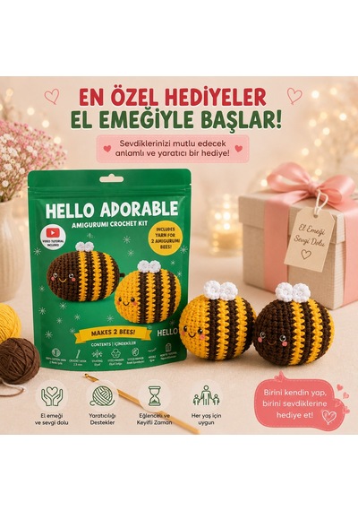 Bakgelal Hello Adorable Amigurumi Arı Yapım Kiti 2 Adet Bff Kendin Yap Hobi Seti, Türkçe Anlatımlı