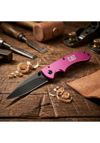 Cat Da980060 Kemer Askı Kancalı Katlanabilir 15cm Paslanmaz Çelik Pembe Kamp Çakısı