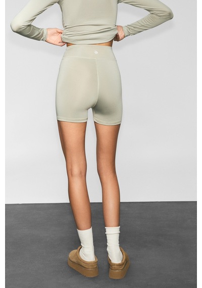 Urban Beat Runles Kadın Baskı Detaylı Slim Fit Sporcu Kısa Taş Rengi Tayt Taş