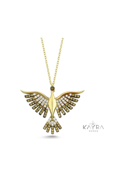 Sarı Taşlı Anka Kuşu Altın Kaplama Kolye Gm92 Gümüş