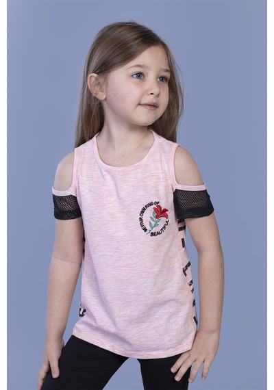 Toontoy Kids Toontoy Kız Çocuk Göğsü Nakışlı Tişört Pembe Melanj