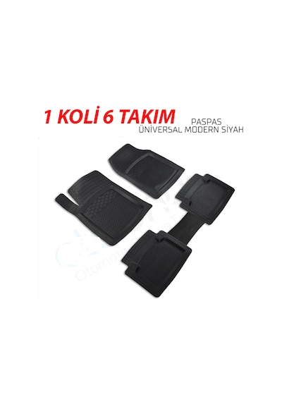 1 Koli 6 Takım Modern Paspas Universal Kesilebilir Havuzlu Oto Paspas Takımı Siyah