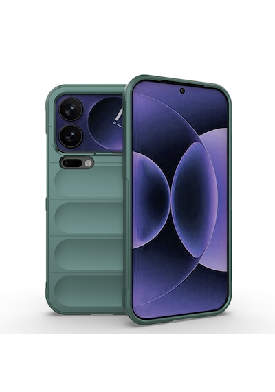 Xiaomi 17 Pro Max Kılıf Kamera Korumalı Esnek Tpu Oyuklu Arka Yüzey Tasarımlı Darbe Emici Silikon Kapak Koyu Yeşil