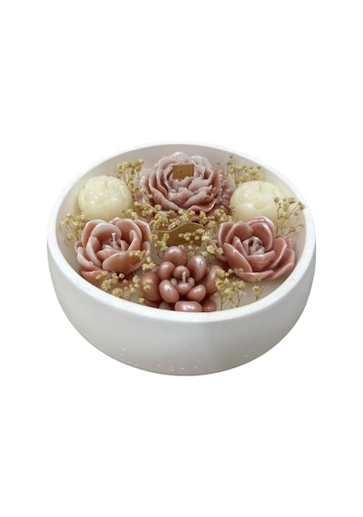 Yuvarlak Tabak 19x5 Cm Kokulu Çiçek Mum Kadınlar Günü, Anneler Günü Hediyelik