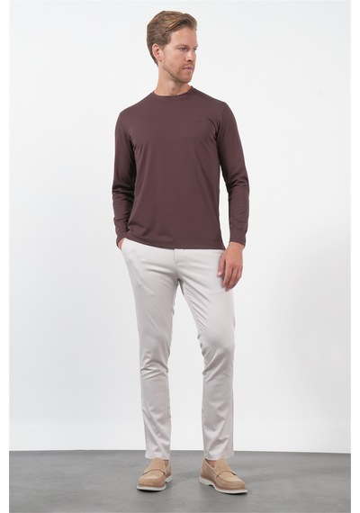 İmza Kahverengi Bisiklet Yaka Uzun Kol Örme Standart Fit Esnek Sweatshirt 1013260150